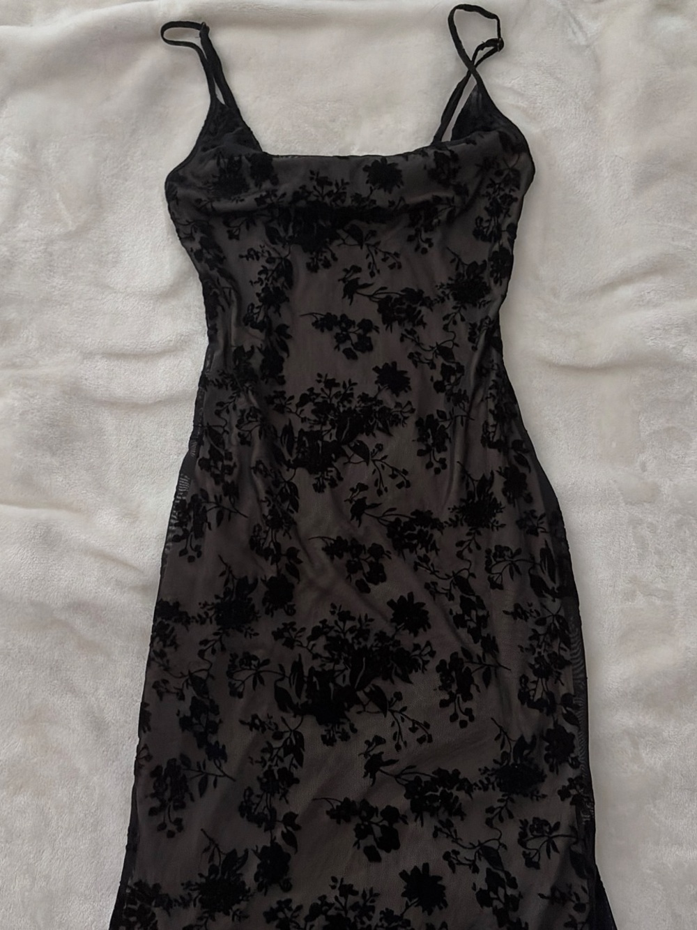 SHEIN Black Floral Burnout Midi Slip Dress